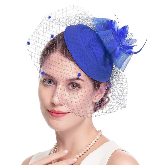 5617 Fascinator Hair Clip Pillbox Hat Bowler Feather Flower Veil Wedding